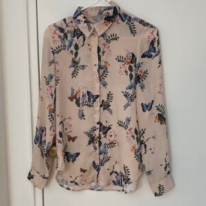 H&M Beige Floral Butterfly Blouse